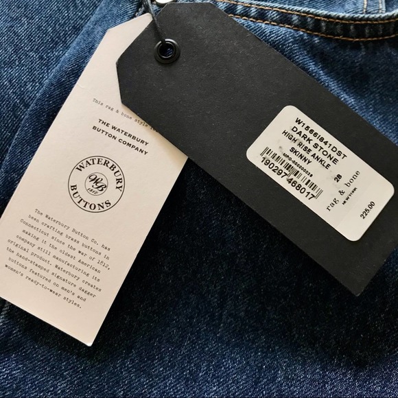 Rag & Bone High Rise Raw Hem Cropped Dark Stone Wash Skinny Jeans Size 28 - Picture 6 of 11